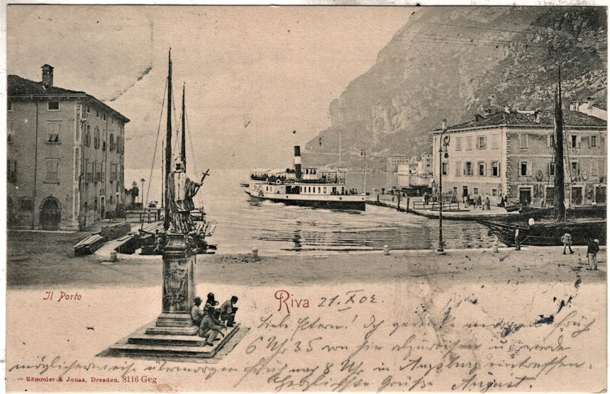 Cartolina antica Trento Riva Garda il porto