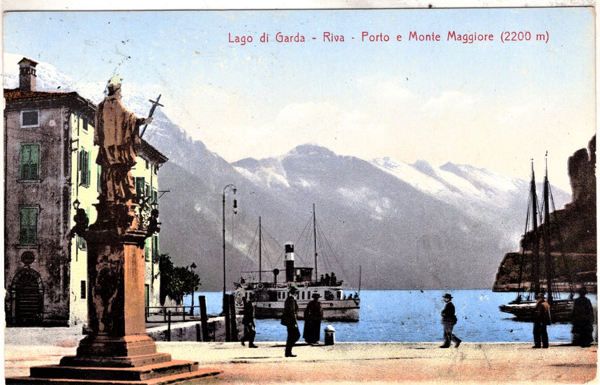 Cartolina antica Trento Riva Garda il porto e monte Maggiore