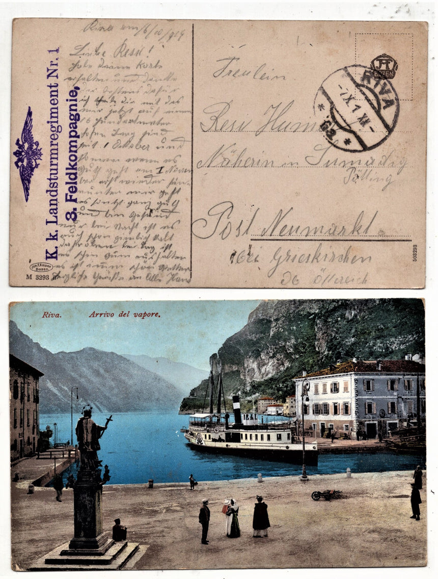 Cartolina antica Trento Riva Garda dogana internazionale