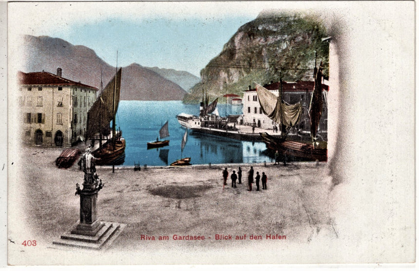 Cartolina antica Trento Riva Garda blick auf den Hafen