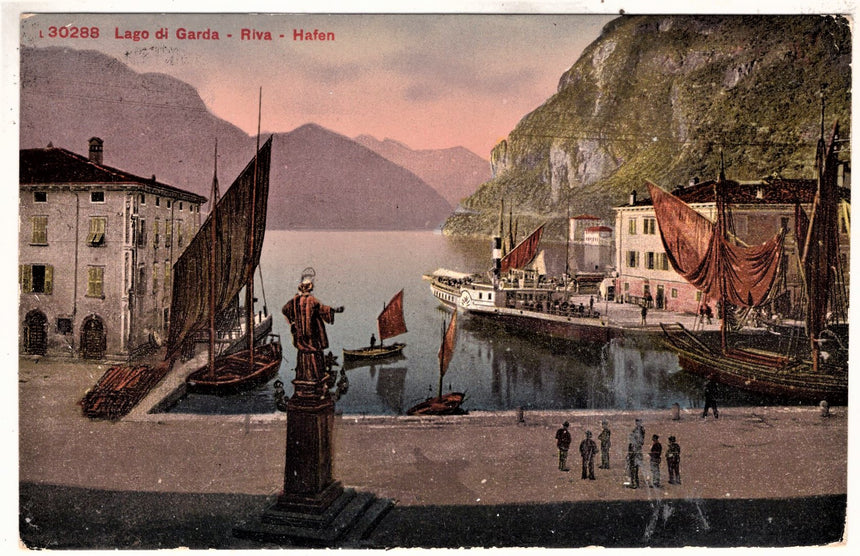 Cartolina antica Trento Riva Garda Hafen il porto