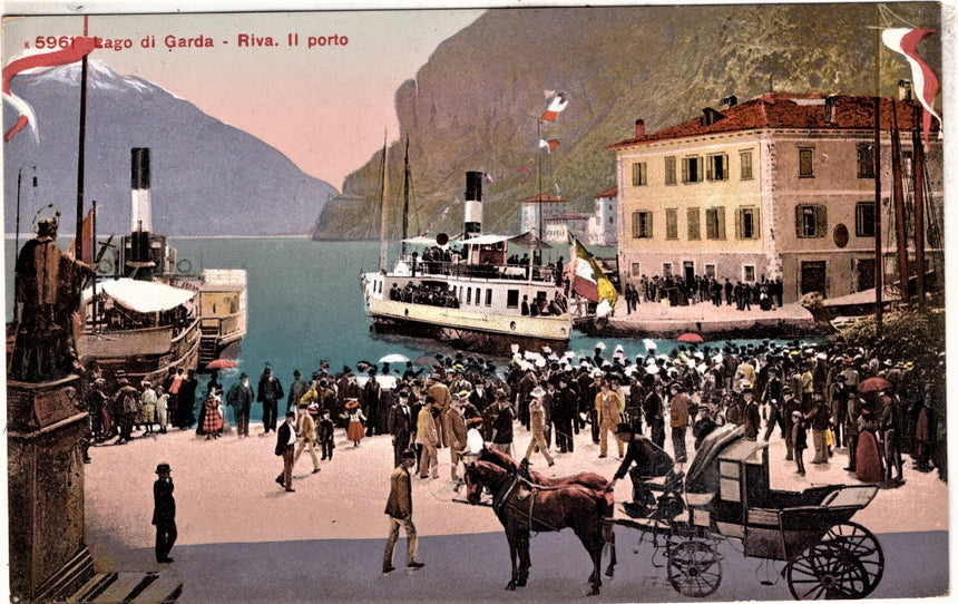 Cartolina antica Trento Riva Garda il porto