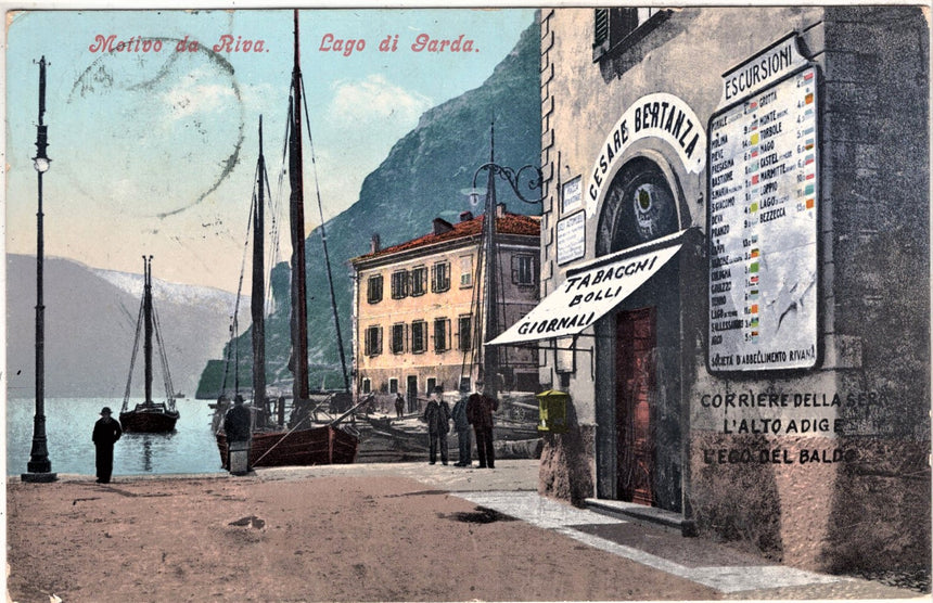 Cartolina antica Trento Riva Garda negozio Cesare Bertanza