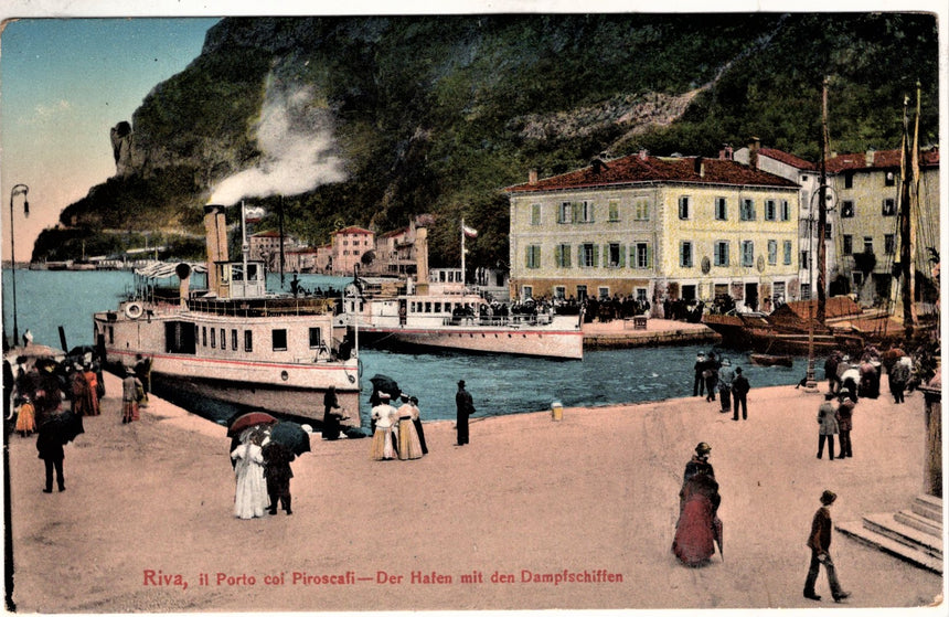 Cartolina antica Trento Riva Garda der Hafen mit den Dampfschifen