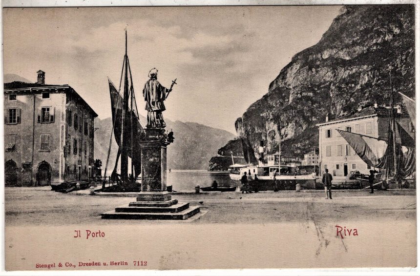 Cartolina antica Trento Riva Garda il porto