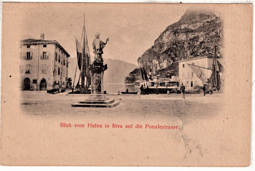 Cartolina antica Trento Riva Garda Blick vom Hafen in Riva auf die ponalestrasse