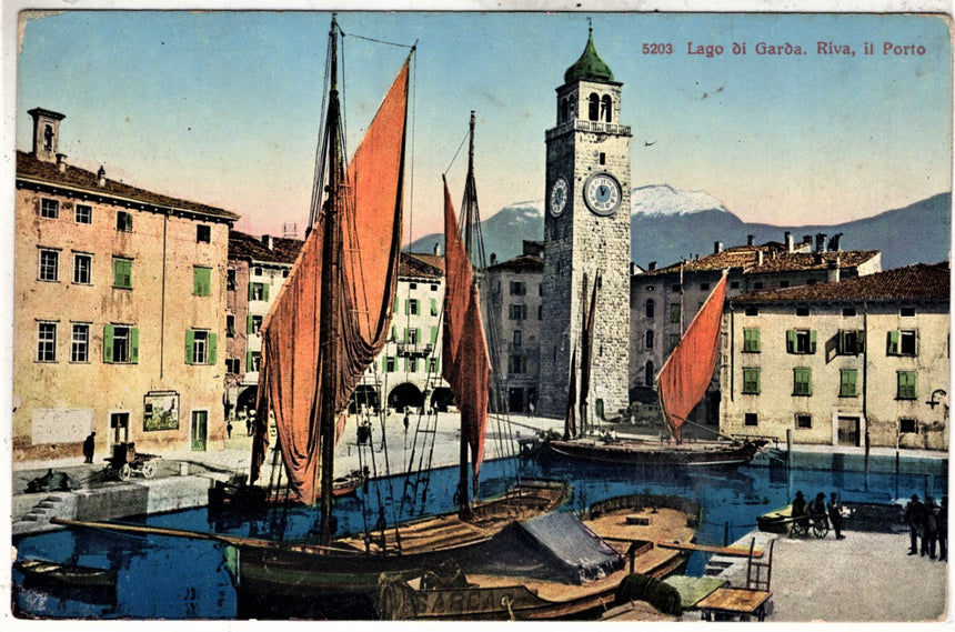 Cartolina antica Trento Riva Garda il porto