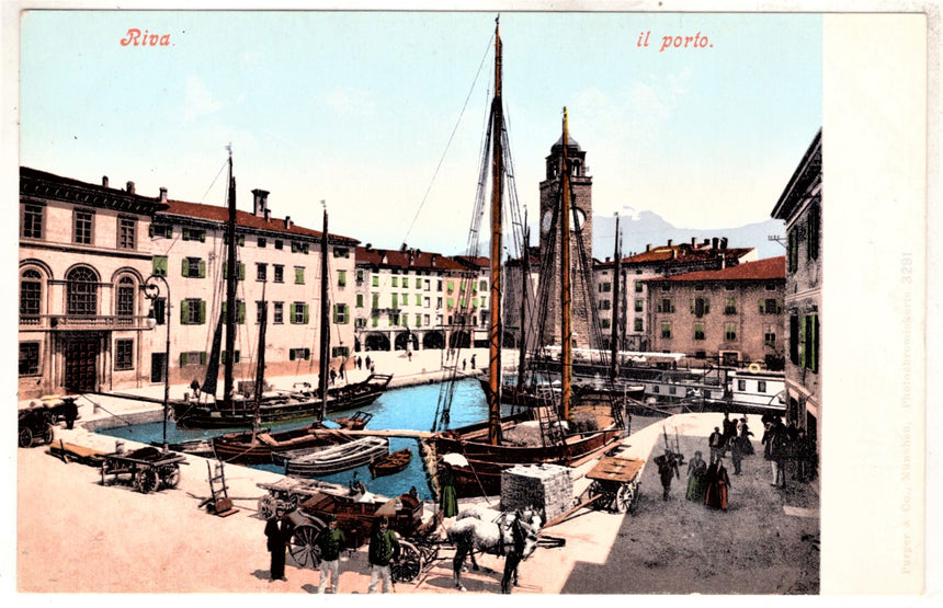 Cartolina antica Trento Riva Garda il porto