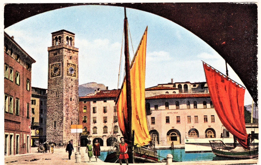 Cartolina antica Trento Riva Garda il porto