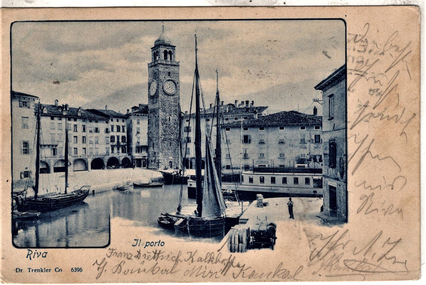 Cartolina antica Trento Riva Garda il porto