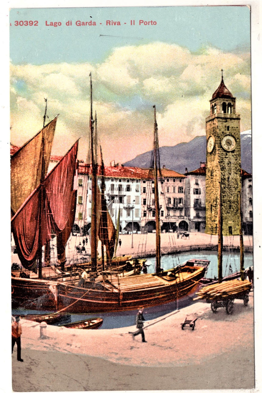 Cartolina antica Riva Garda Trento il porto