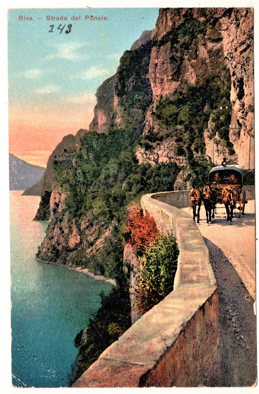 Cartolina antica Riva Trento Garda strada del Ponale