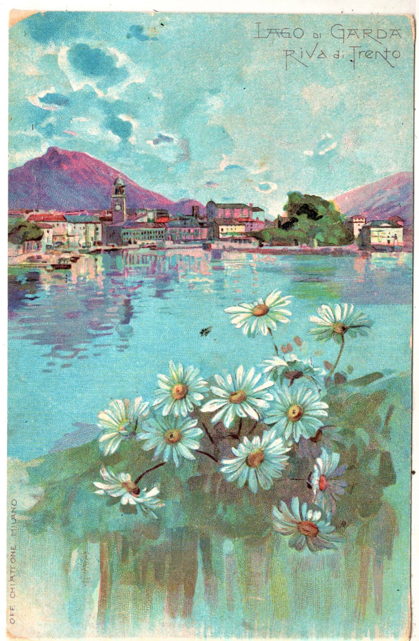 Cartolina antica Riva Garda Trento panorama pubblicità Lysoform