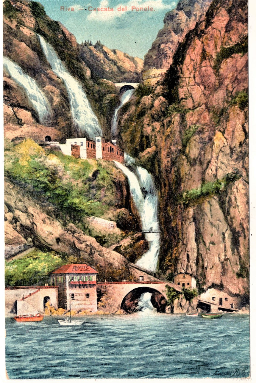 Cartolina antica Riva Garda Trento cascata del Ponale