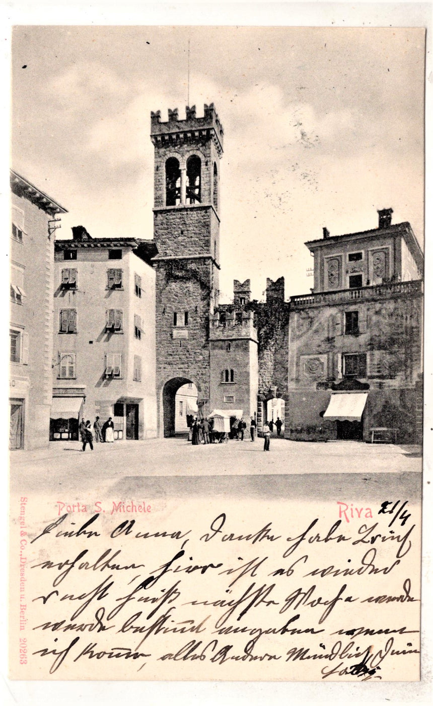 Cartolina antica Riva Garda Trento porta San Michele