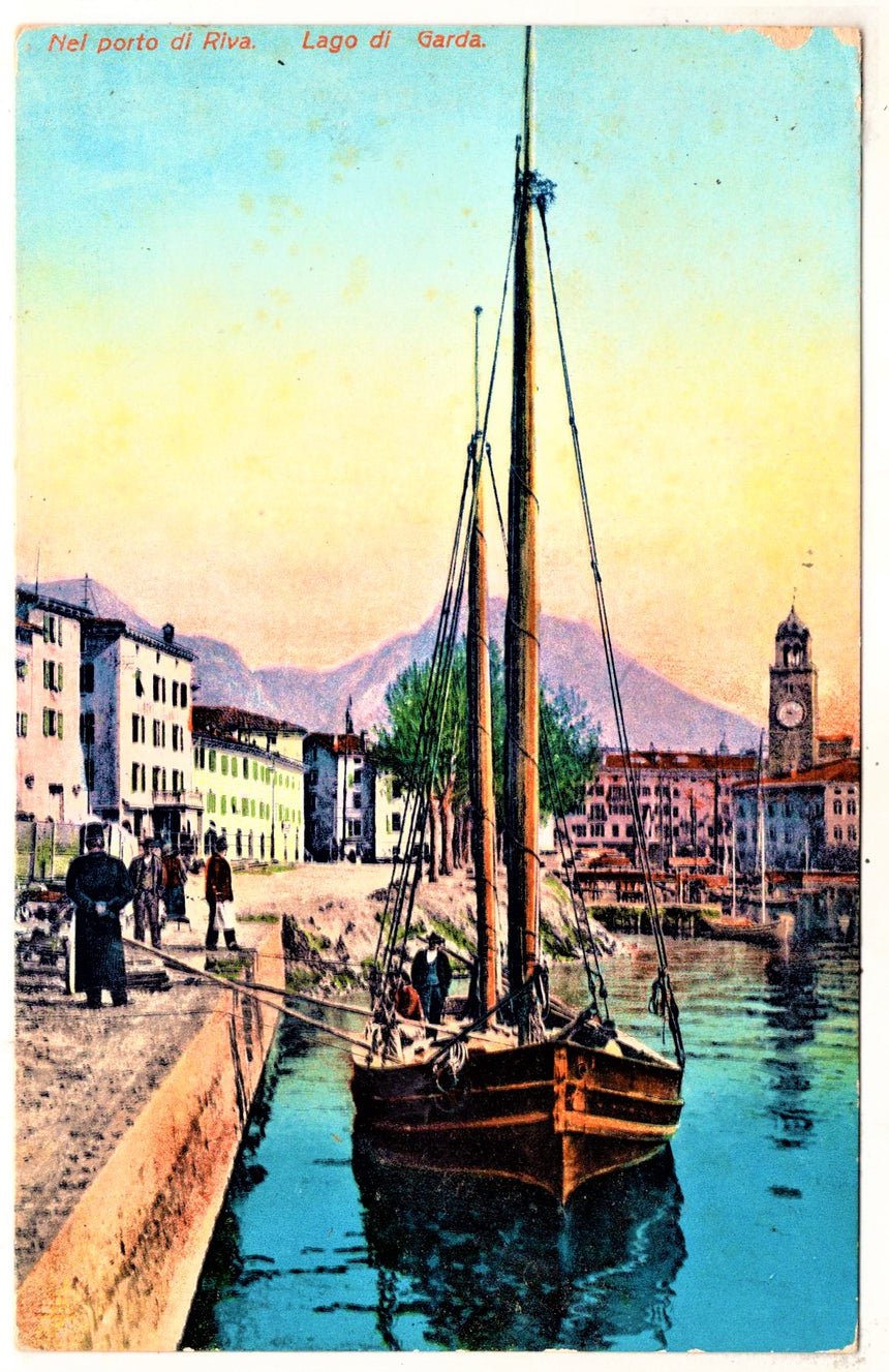 Cartolina antica Riva Garda trento il porto