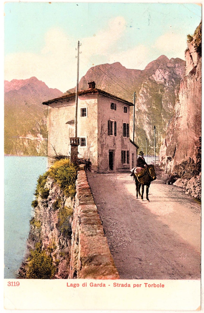 Cartolina antica Riva Garda Trento strada per Torbole