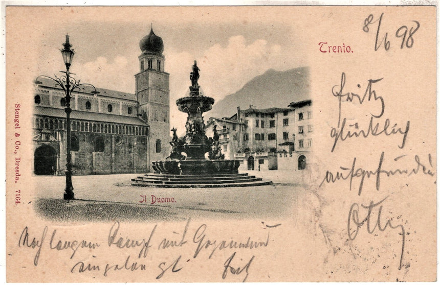 Cartolina antica Trento il Duomo spedita per Merano