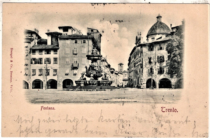 Cartolina antica Trento fontana spedita per Merano