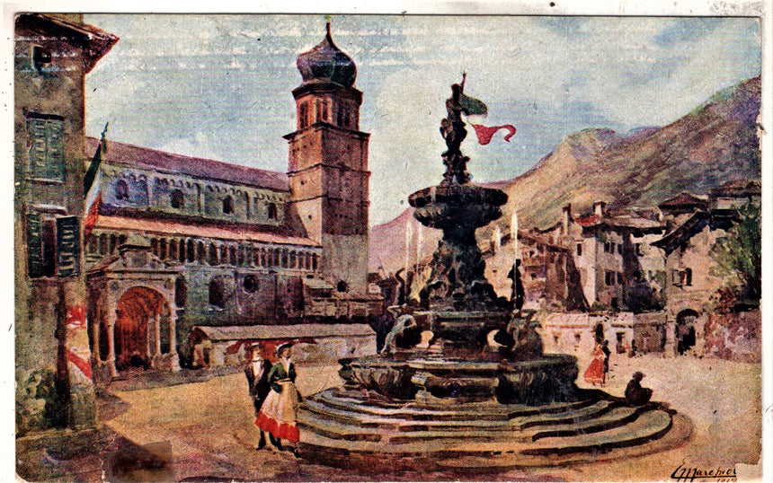 Cartolina antica Trento piazza del Duomo