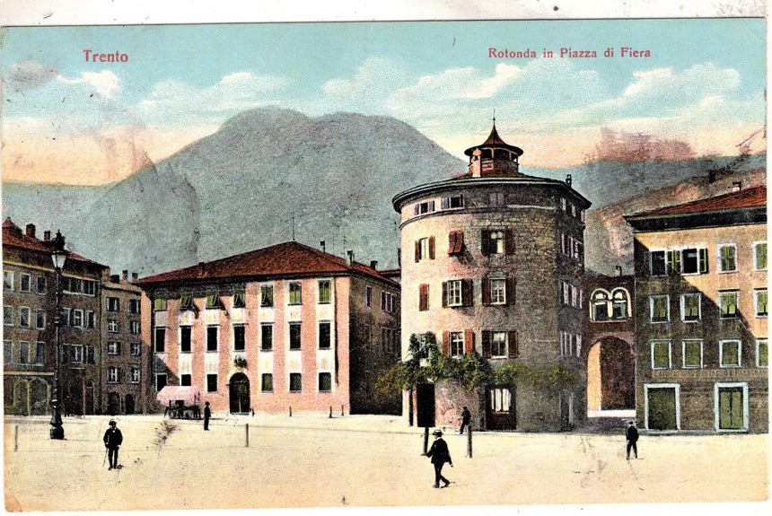 Cartolina antica Trento Rotonda in piazza Fiera