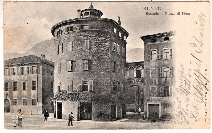 Cartolina antica Trento Rotonda in piazza Fiera