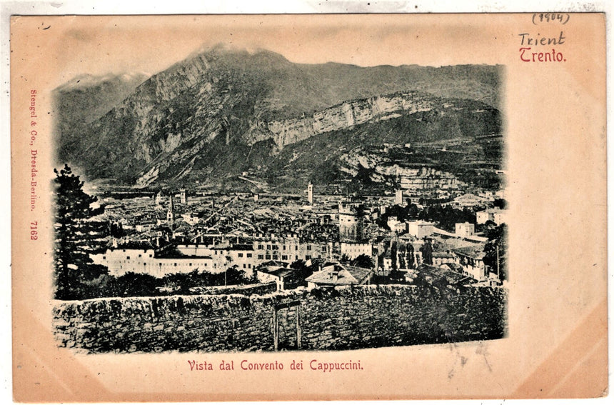 Cartolina antica Trento vista dal convento dei Cappuccini