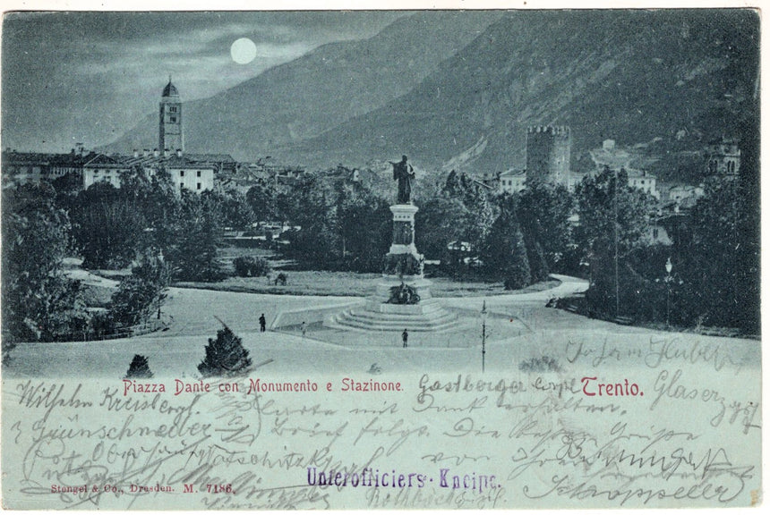 Cartolina antica Trento piazza Dante