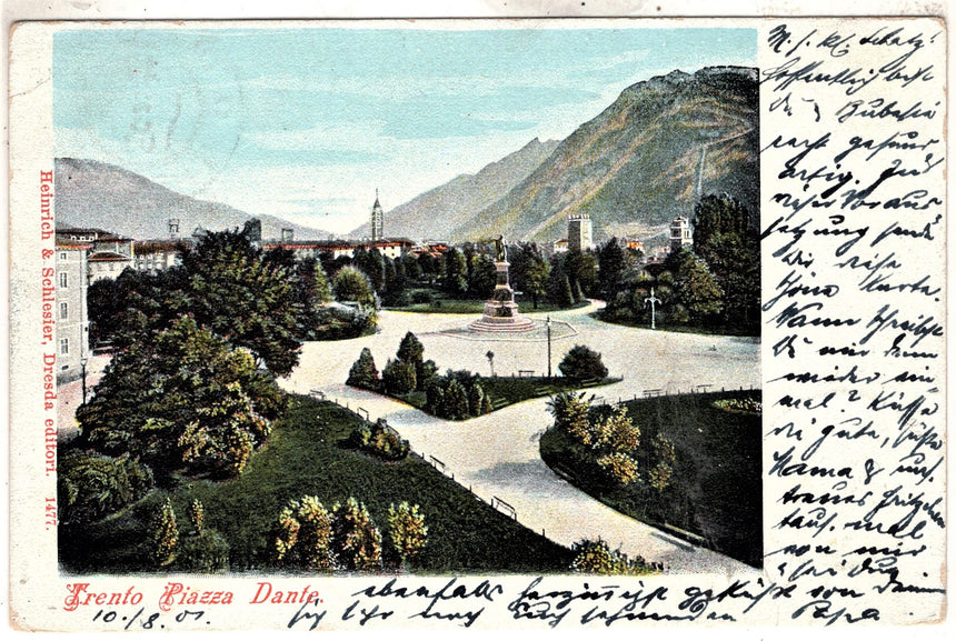 Cartolina antica Trento piazza Dante