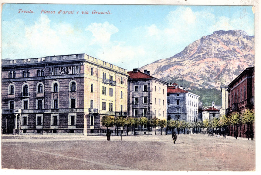 Cartolina antica Trento piazza d Armi e via Grazioli