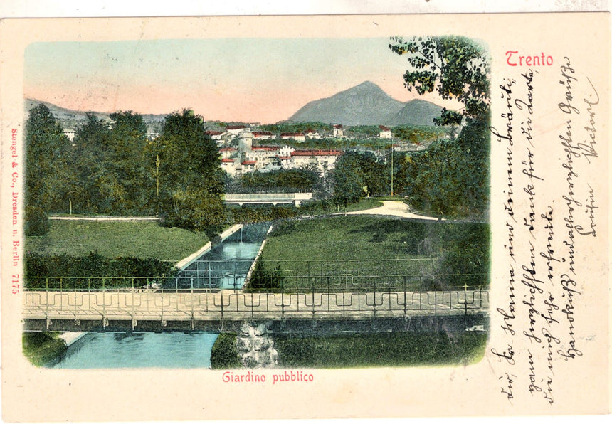 Cartolina antica Trento i giardini