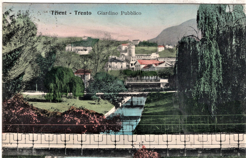 Cartolina antica Trento i giardini