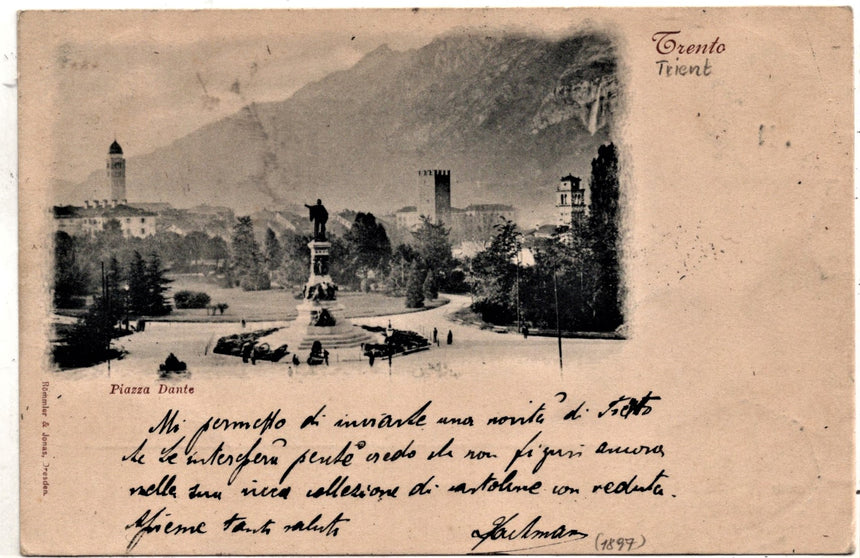 Cartolina antica Trento piazza Dante