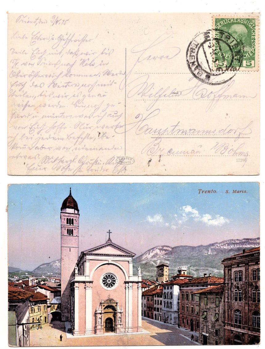 Cartolina antica Trento chiesa di S.Maria Maggiore