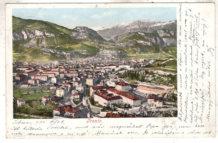 Cartolina antica Trento panorama spedita per Bruneck