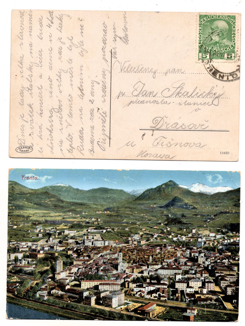 Cartolina antica Trento panorama