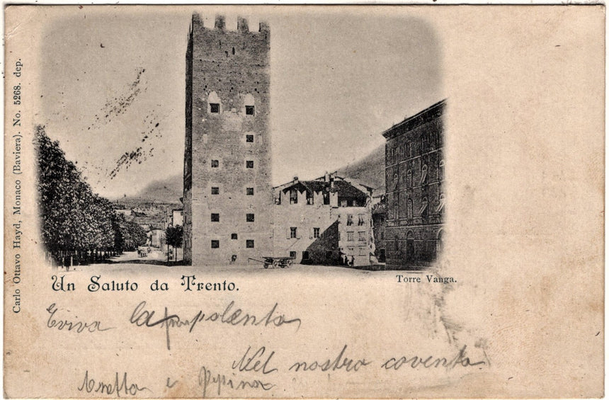 Cartolina antica Trento un saluto da Trento Sped. Da Merano x Merano