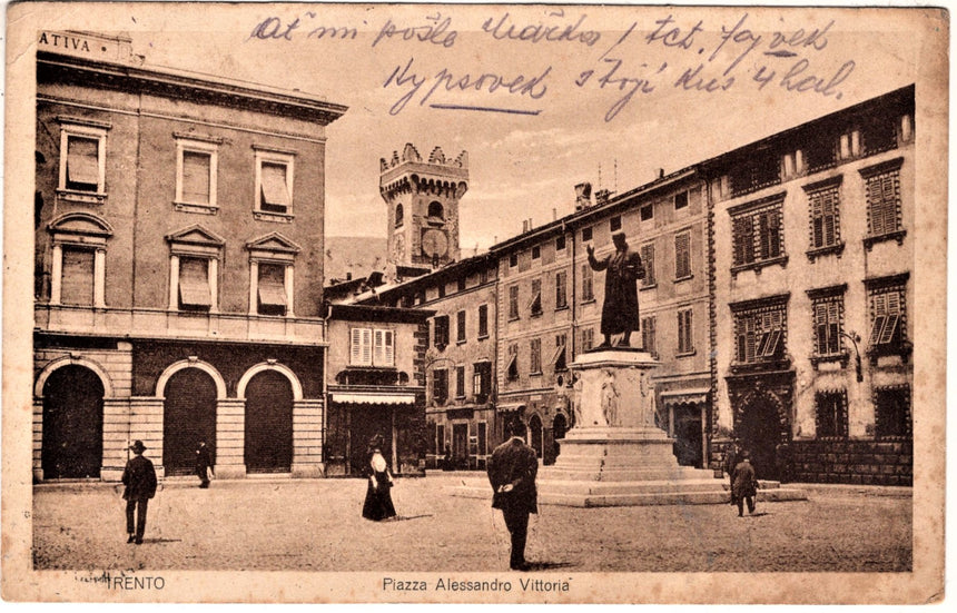 Cartolina antica Trento piazza A.Vittoria