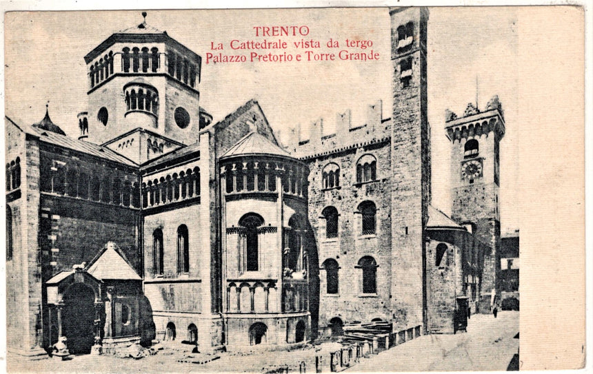 Cartolina antica Trento la Cattedrale e palazzo Pretorio