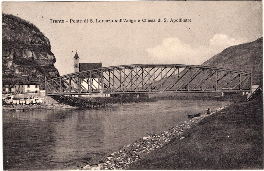 Cartolina antica Trento ponte San Lorenzo e San Apollinare