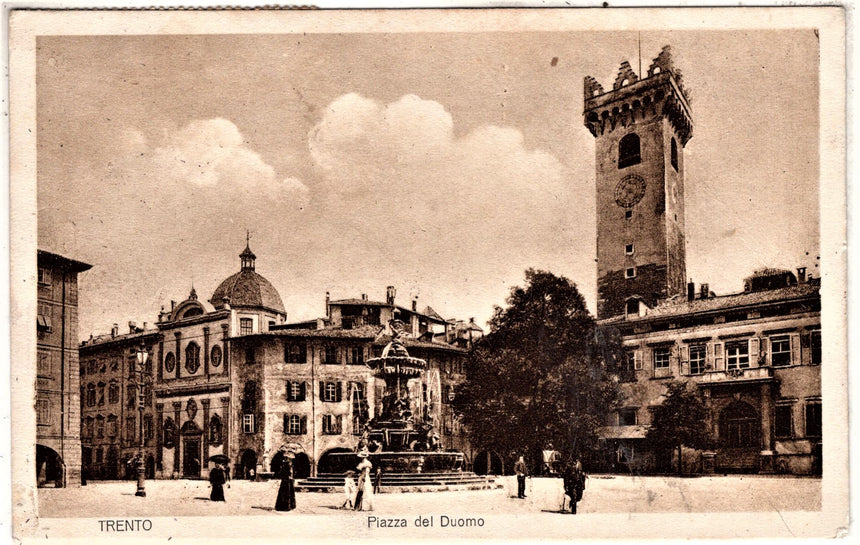 Cartolina antica Trento piazza Duomo