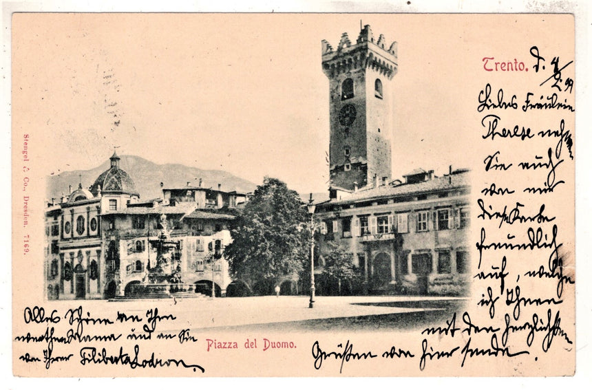 Cartolina antica Trento piazza Duomo X Bozen