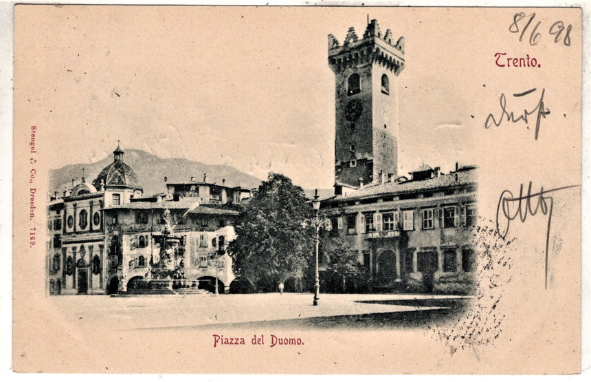 Cartolina antica Trento piazza Duomo X Meran