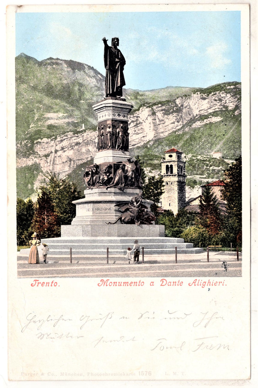 Cartolina antica Trento monumento a Dante