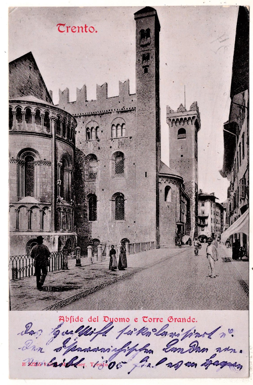 Cartolina antica Trento Abside del Duomo e Torre Grande