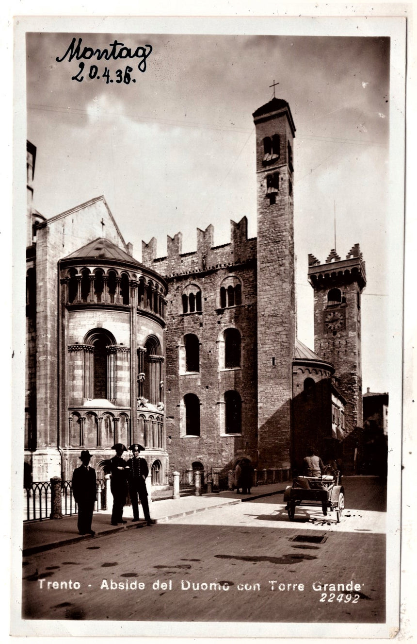 Cartolina antica Trento Abside del Duomo e Torre Grande