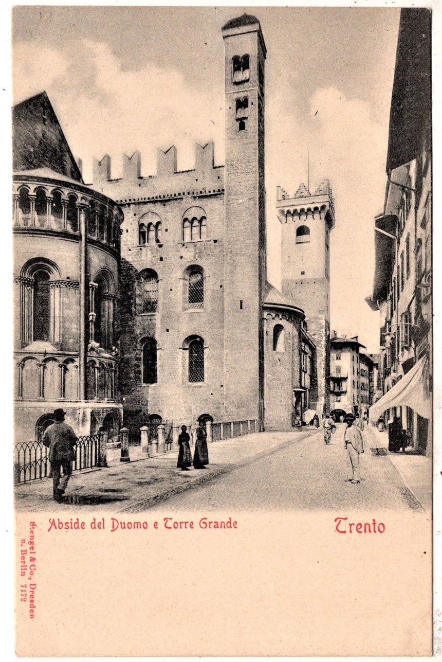 Cartolina antica Trento Abside del Duomo e Torre Grande