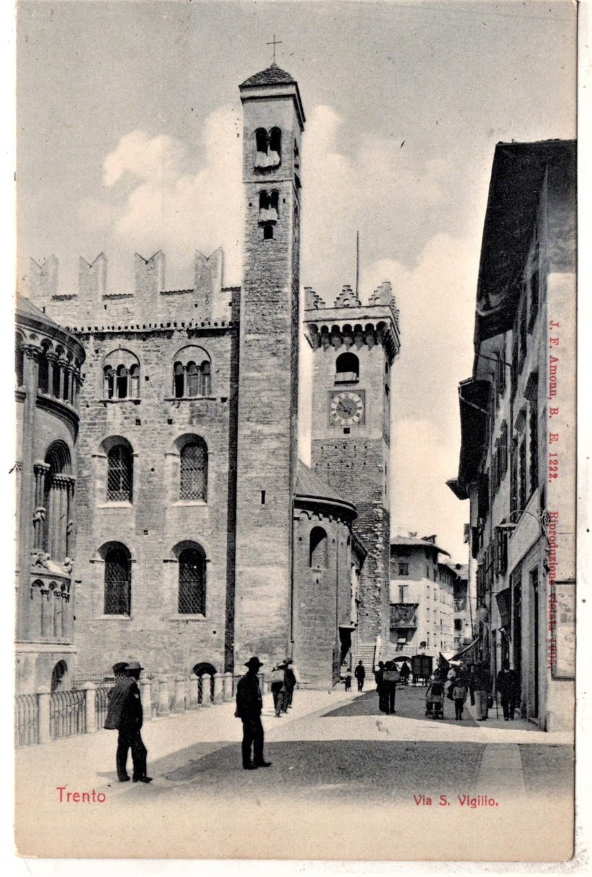 Cartolina antica Trento Abside del Duomo e Torre Grande