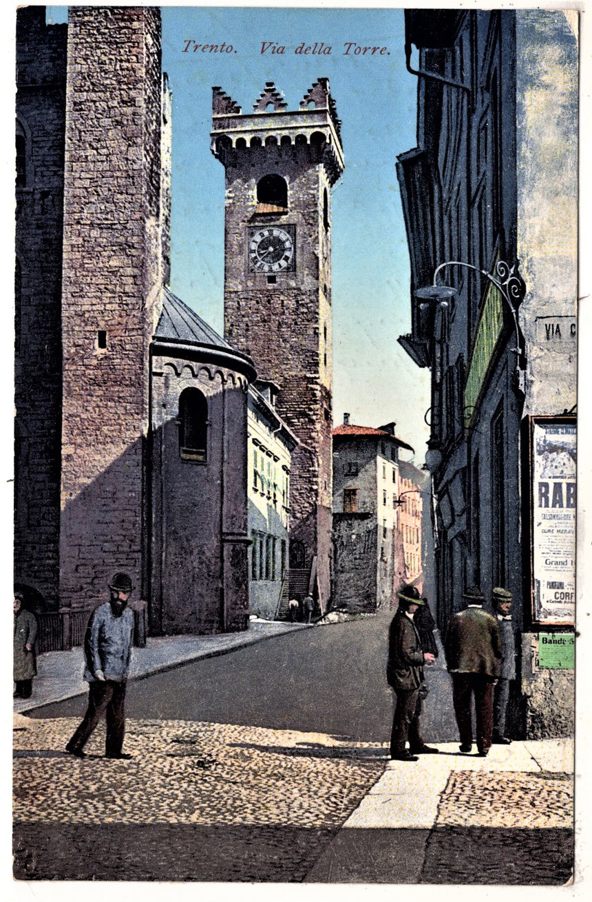 Cartolina antica Trento Abside del Duomo e Torre Grande