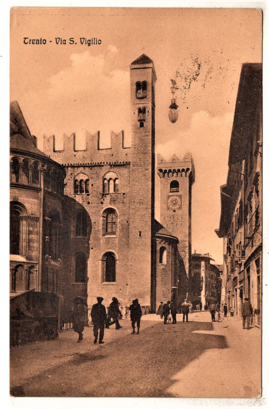 Cartolina antica Trento Abside del Duomo e Torre Grande